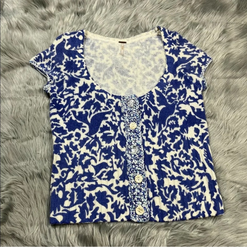 Free People Blue Bird Lamb Rabbit Wool Blend Cardigan Sweater Size M